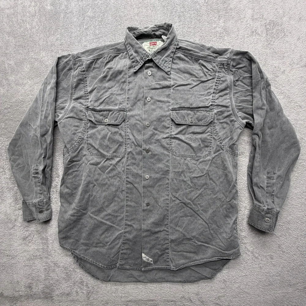 Levis Shirt Mens Medium Gray Utility Workwear Button Front Long Sleeve Cotton
